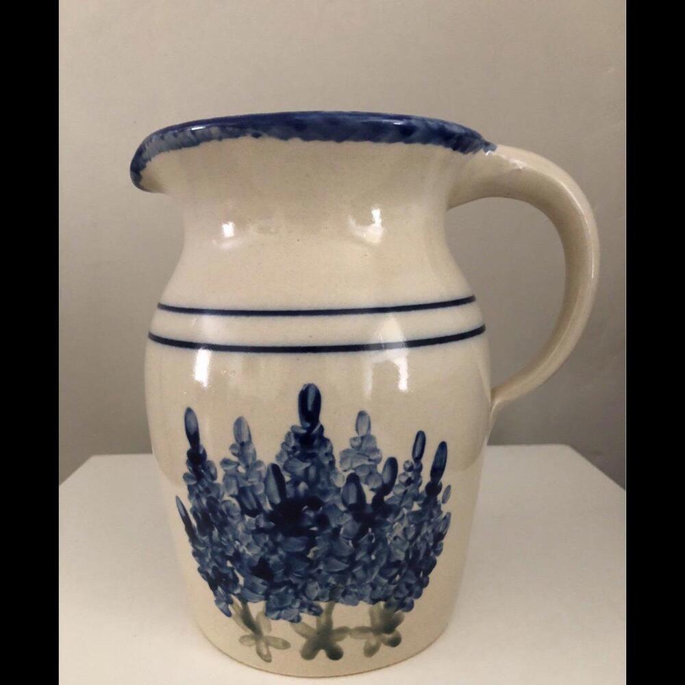 HANDMADE CERAMIC PITCHER  BLUEBONNETS DESIGN.